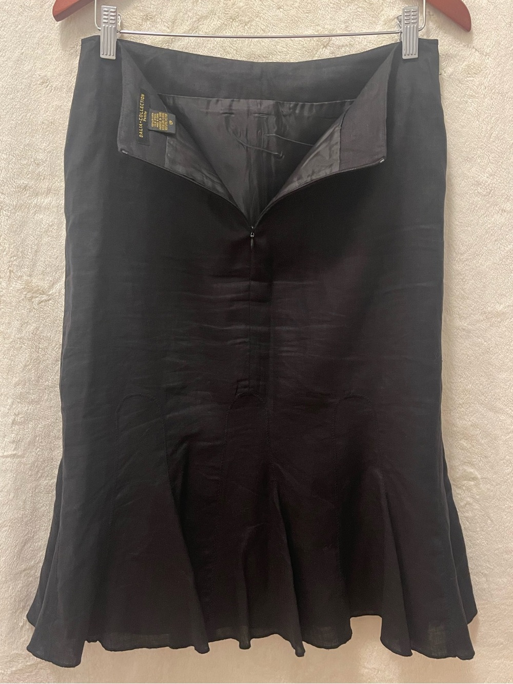 Dalia Collection Black A-Line Mermaid Flared Linen Midi Skirt - Picture 3 of 5